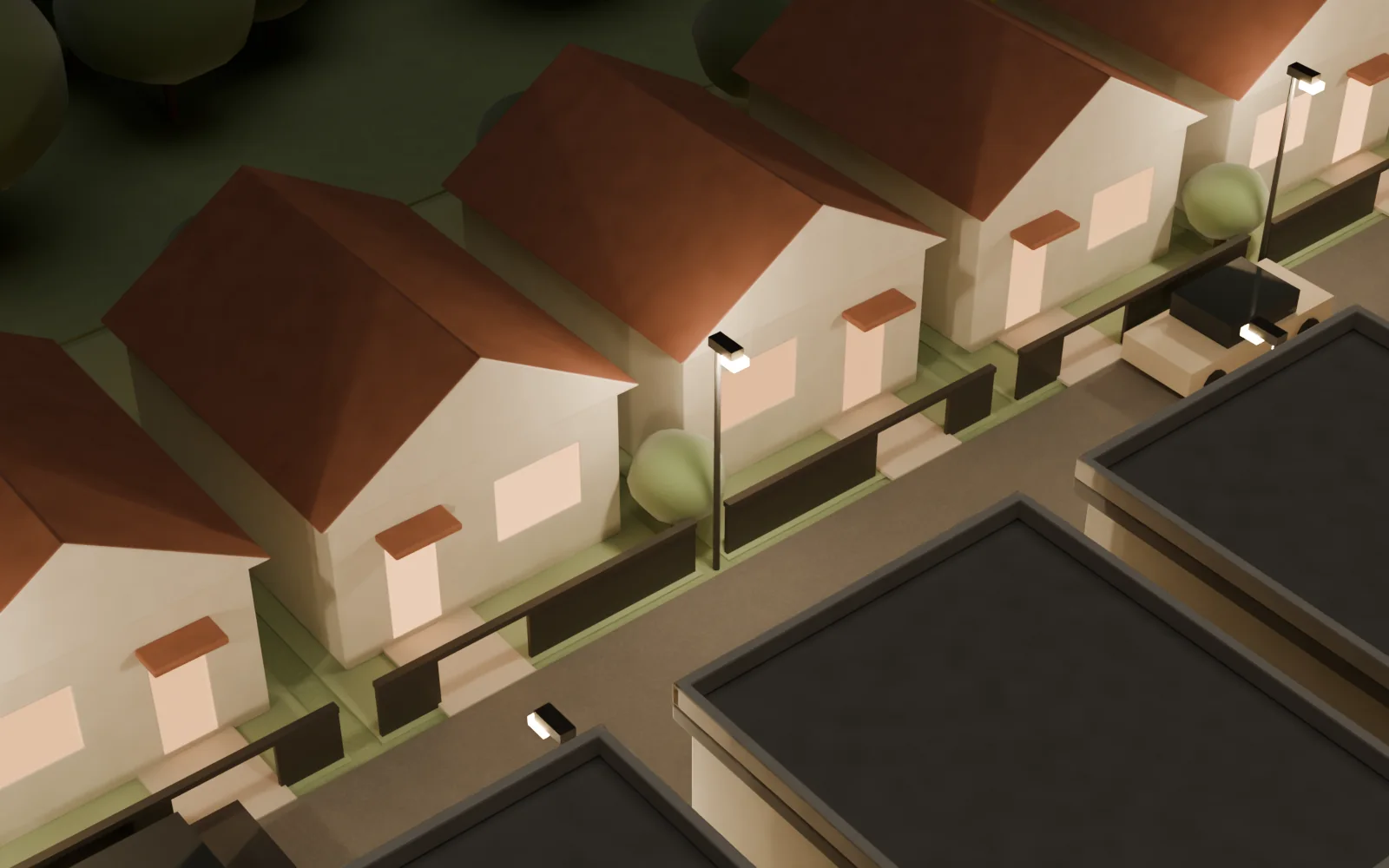 Deretan rumah Tipe 36/84 di siteplan 3D Linden
