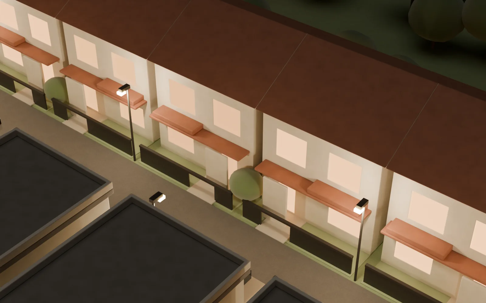 Deretan rumah Tipe 60/120 di siteplan 3D Linden
